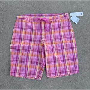 Liz & Co. Petite Pink Orange Plaid Drawstring Stretch Shorts SZ 12P